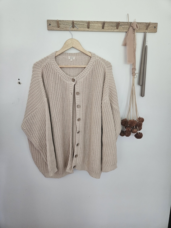 The Simple Folk Tops - Cozy Knit Button-Front Cardigan - Beige